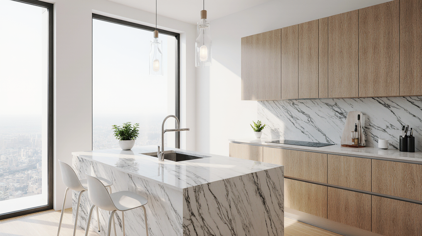 White Quartz Kitchen Countertops